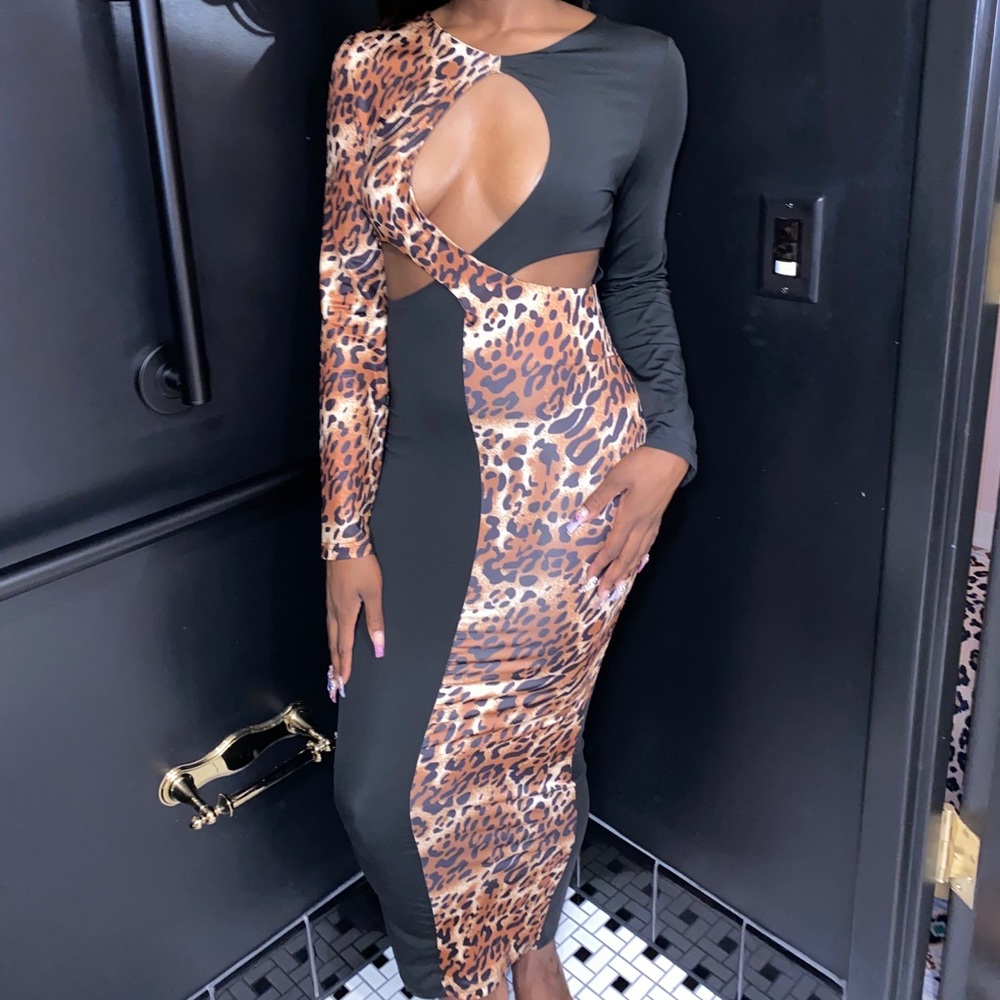 leopard print long sleeve dress